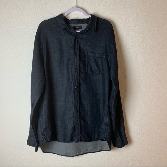 Vince Mens double face jacquard sport shirt in black long sleeve button - Picture 1 of 7